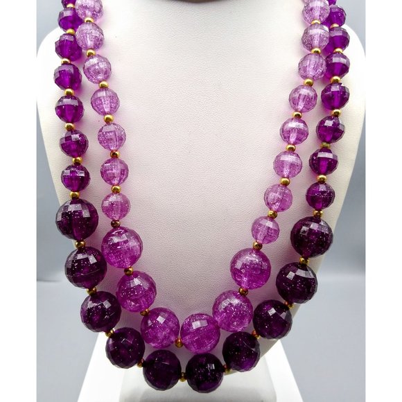 Vintage Sparkly Purple Parure, Faceted Double Strand Necklace and Matching Clip - Picture 3 of 4